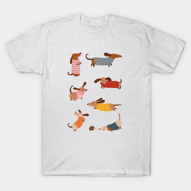 Cute Dachshunds in Winter Sweaters T-Shirt by BexMorleyArt